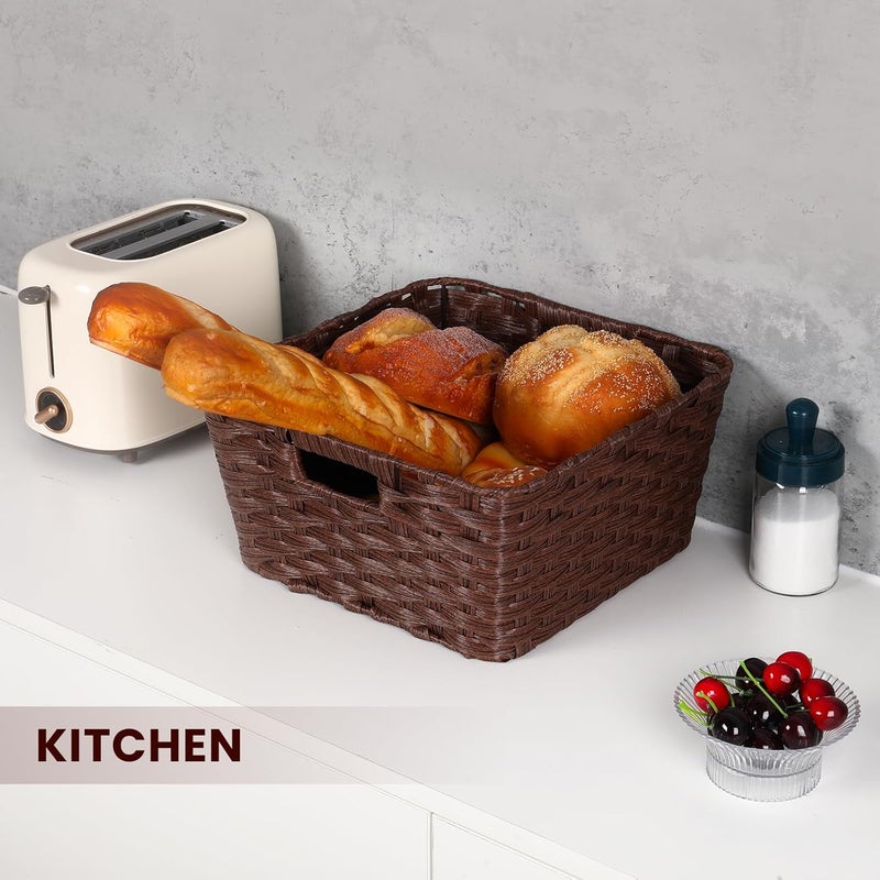onlytak Wicker Storage Baskets, Baskets for Shelves, Toilet Paper, Woven Storage Baskets for Organizing, Brown, 12" x 12" x 6", 2-Pack - Image 5